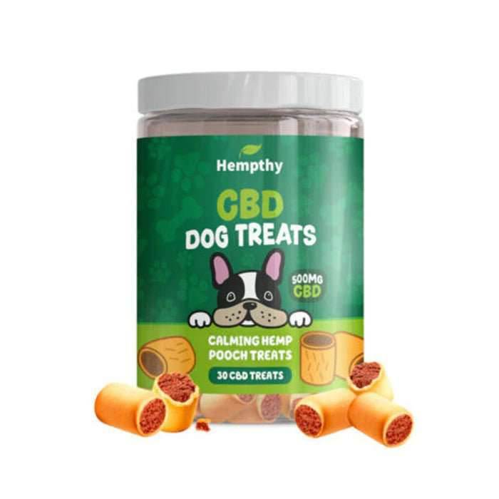 Hempthy CBD calming dog treats with meaty center and 500mg full spectrum hemp for natural pet wellness and training