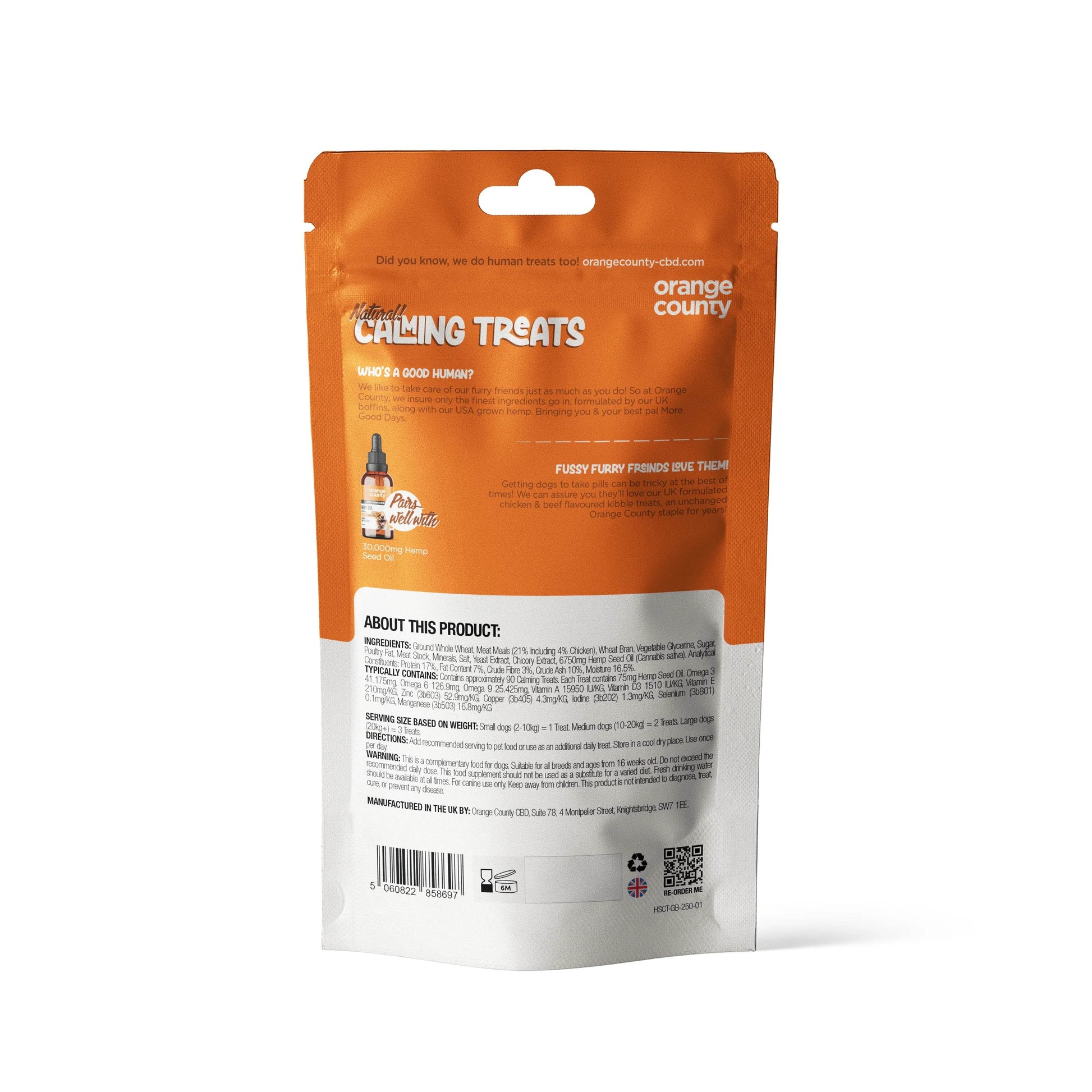 Orange County Natural Calming Dog Treats - 90 pack CBD pet treats for anxiety relief
CBD dog treats for calming anxiety - broad spectrum THC-free pet wellness treats
Happy relaxed dog after taking Orange County natural calming CBD treats