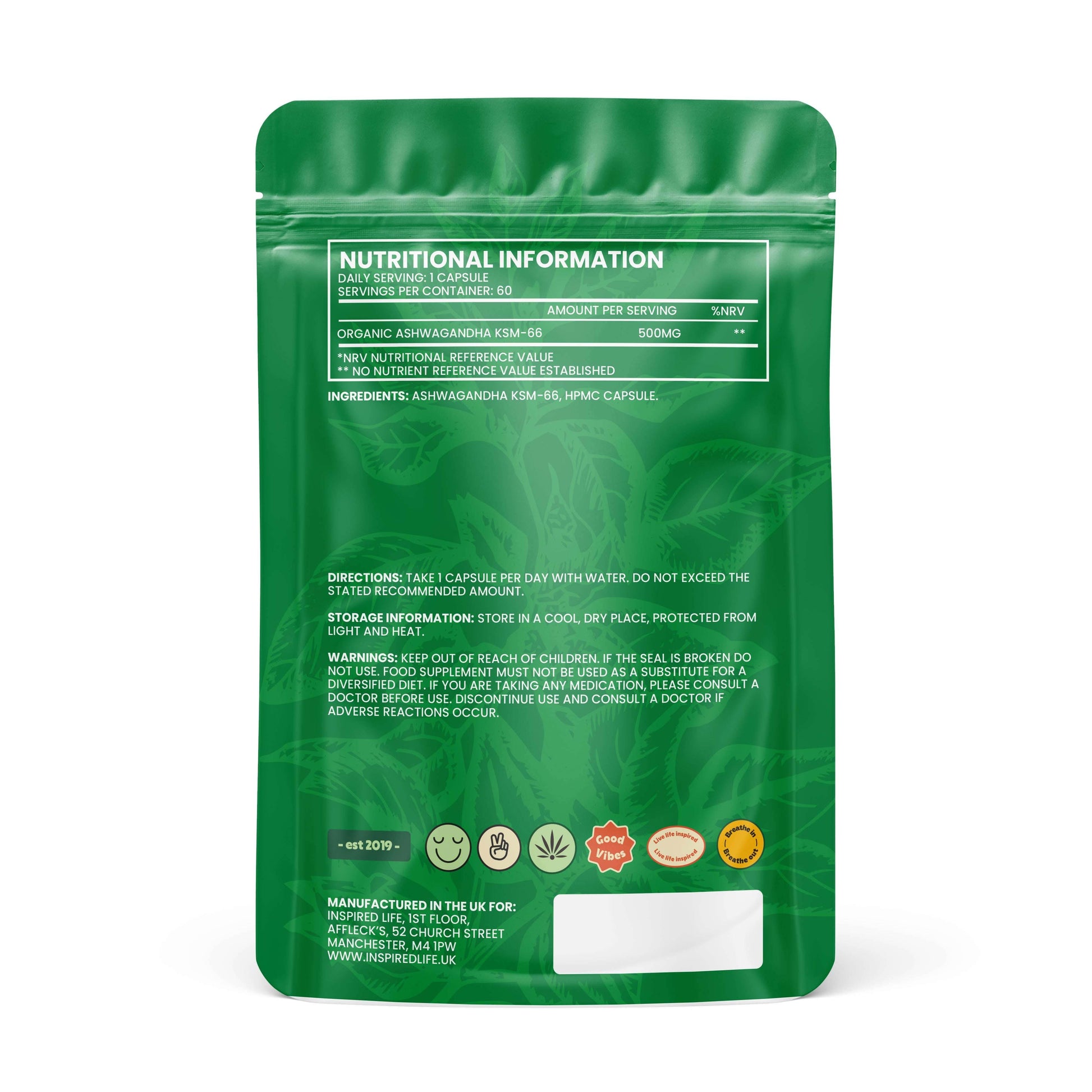 Organic Ashwagandha KSM - 66 - 500mg Capsules - Inspired Life UK
