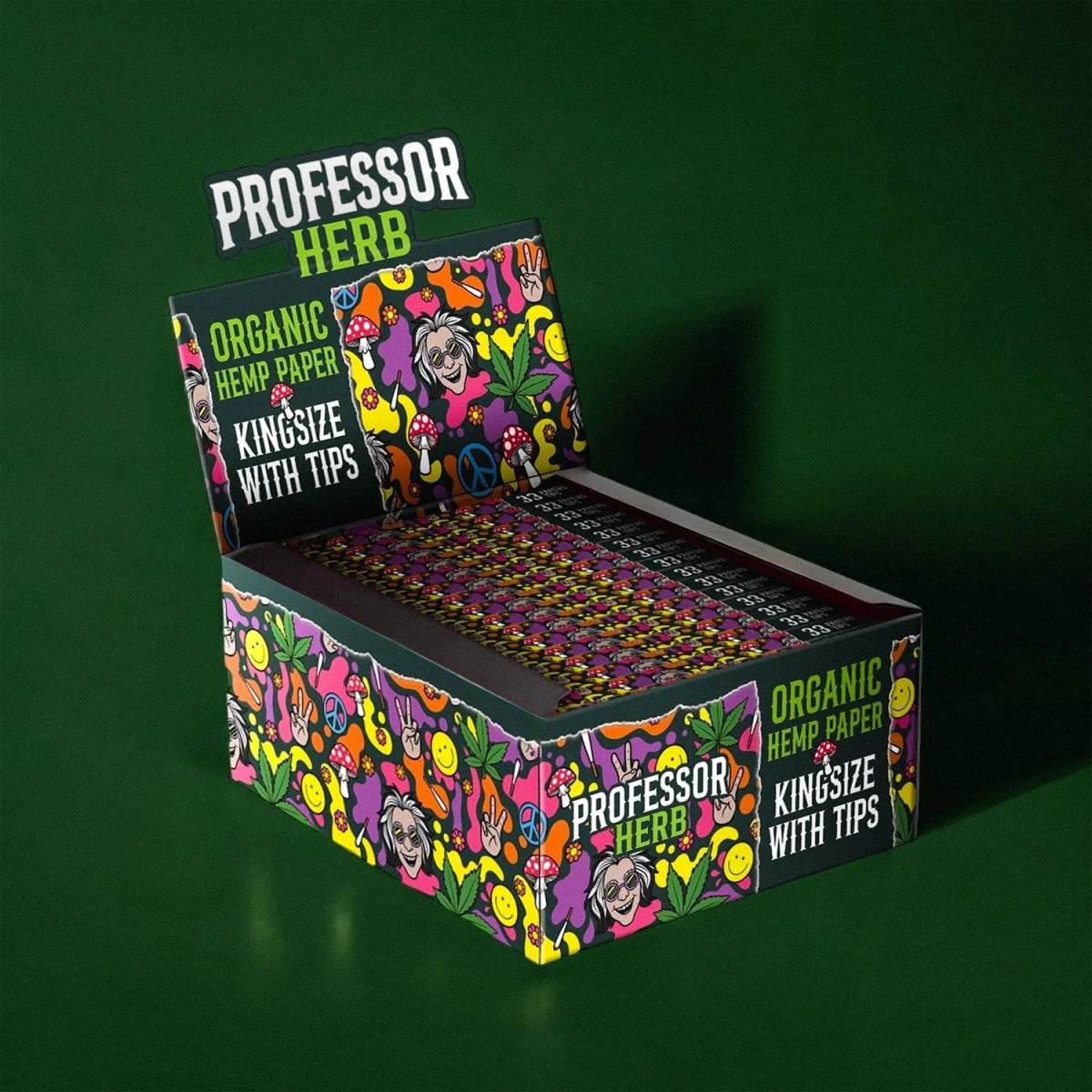 🌿 Professor Herb King Size Rolling Papers &amp; Tips - Organic Hemp Paper - Inspired Life UK