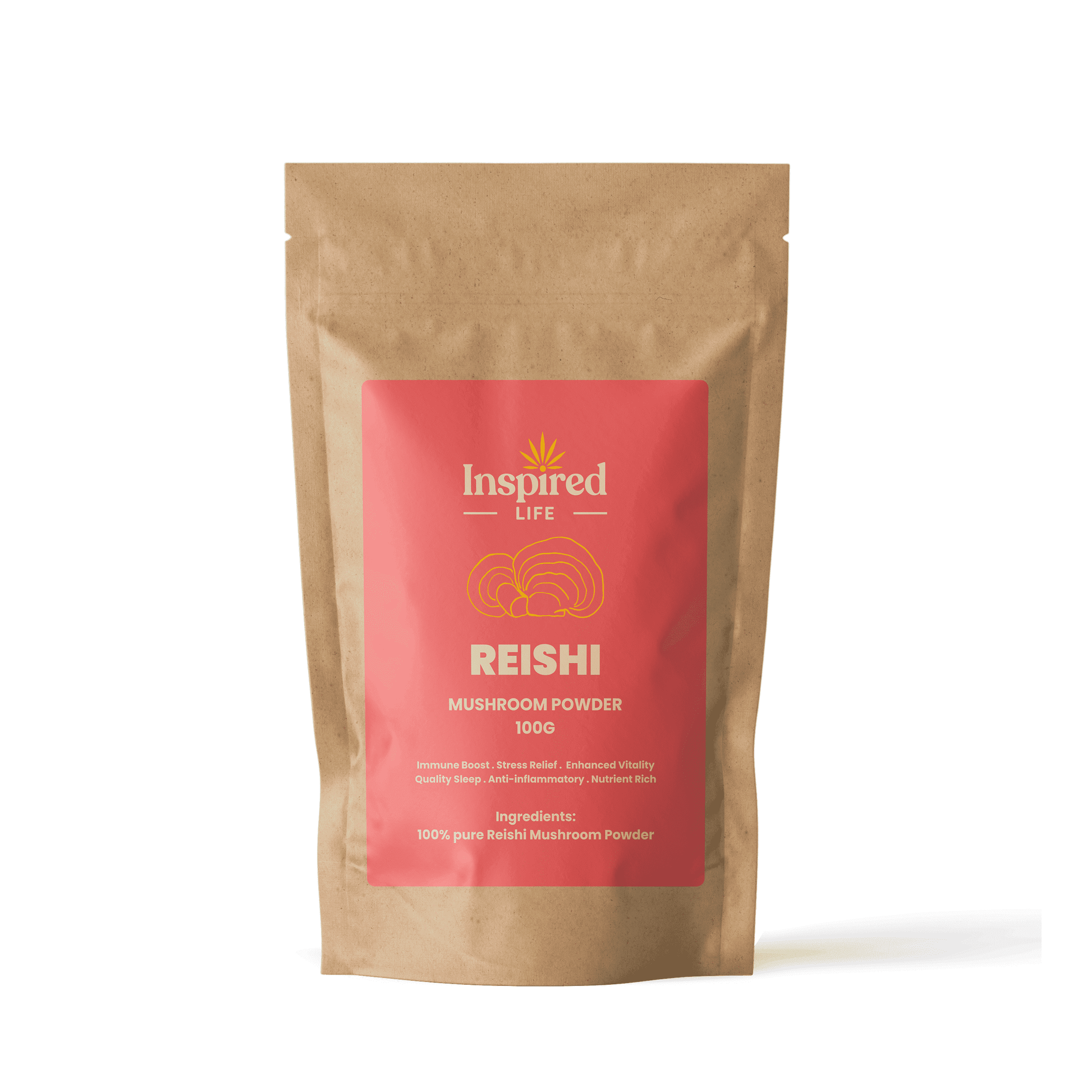 Organic Reishi Mushroom Powder 100g jar - Premium Ganoderma lucidum supplement for immune support and stress relief